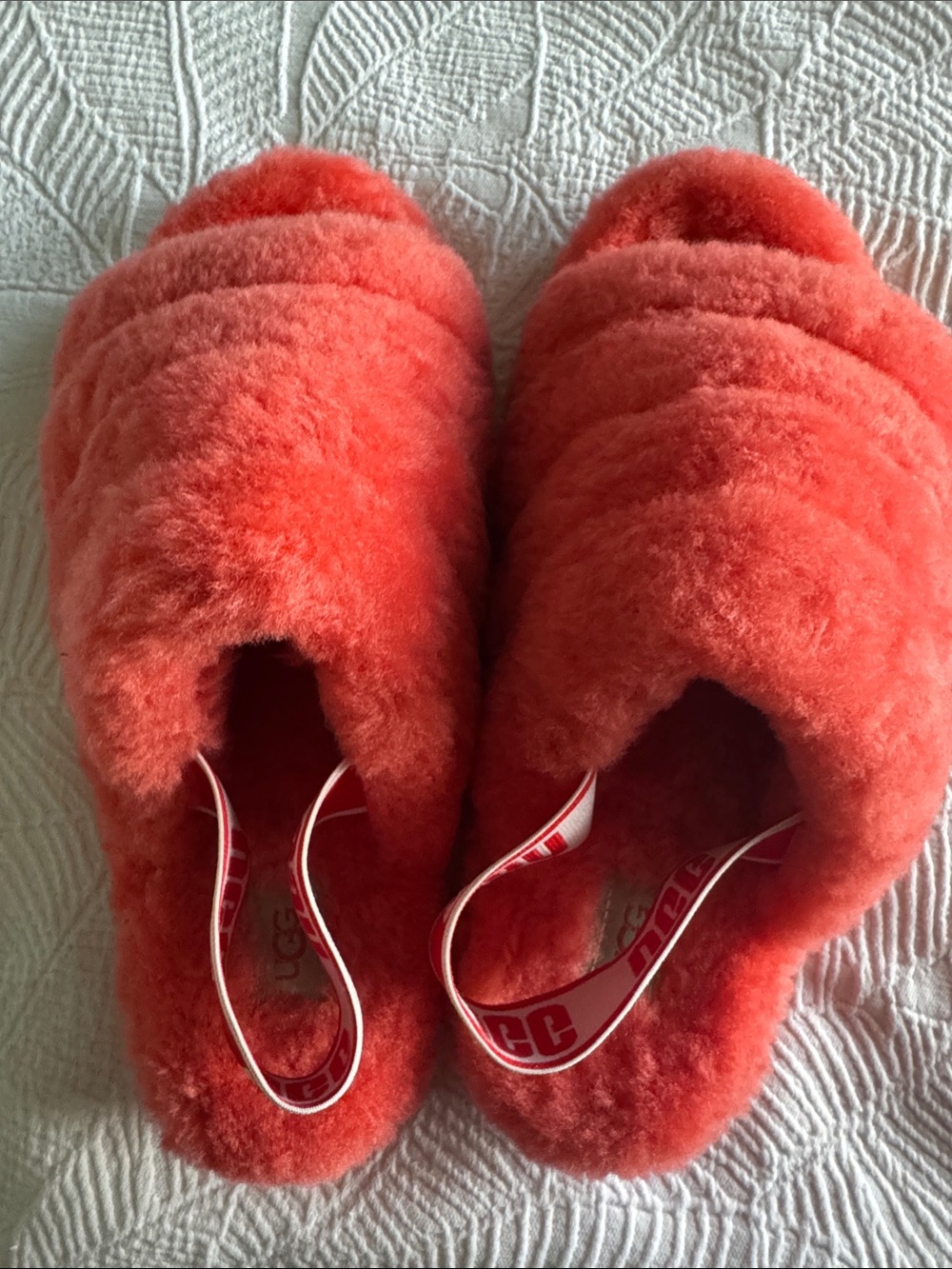 UGG Plush Open-Toe Slide Slippers in Coral